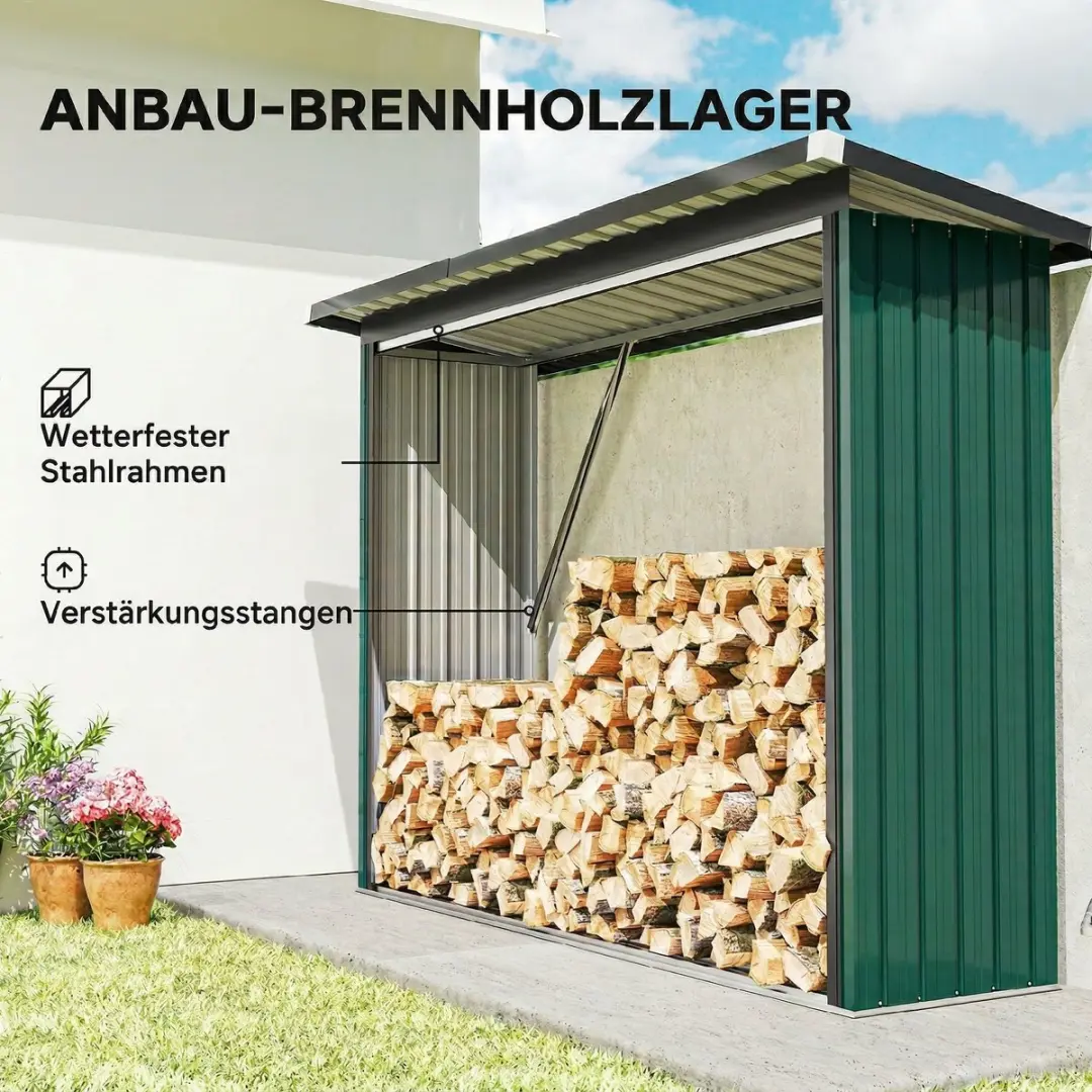 Outsunny Houtopslag - 213x66,5x150cm Verzinkt Staal - Groen - afbeelding 6 van 6