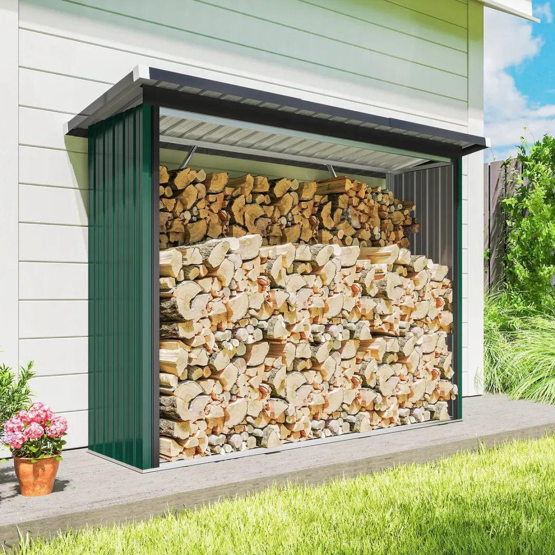 Outsunny Houtopslag - 213x66,5x150cm Verzinkt Staal - Groen