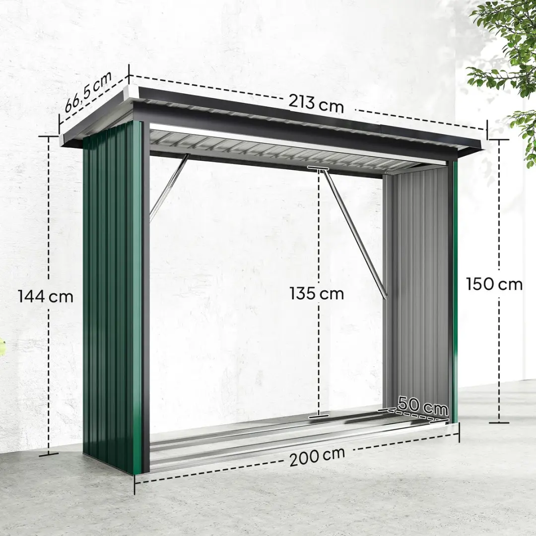 Outsunny Houtopslag - 213x66,5x150cm Verzinkt Staal - Groen