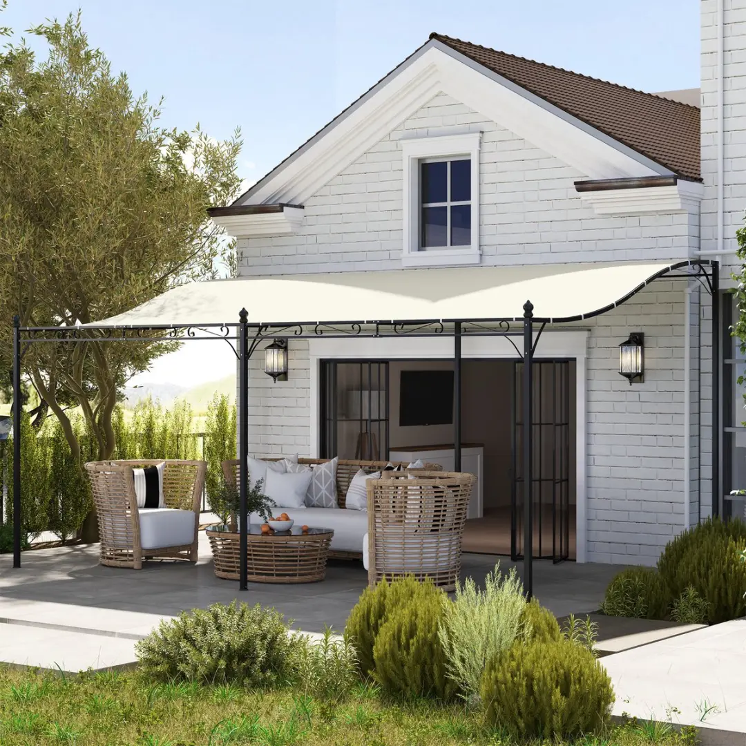 Outsunny Anbaupaviljoen Metall - Cremewit - 1x Pergola