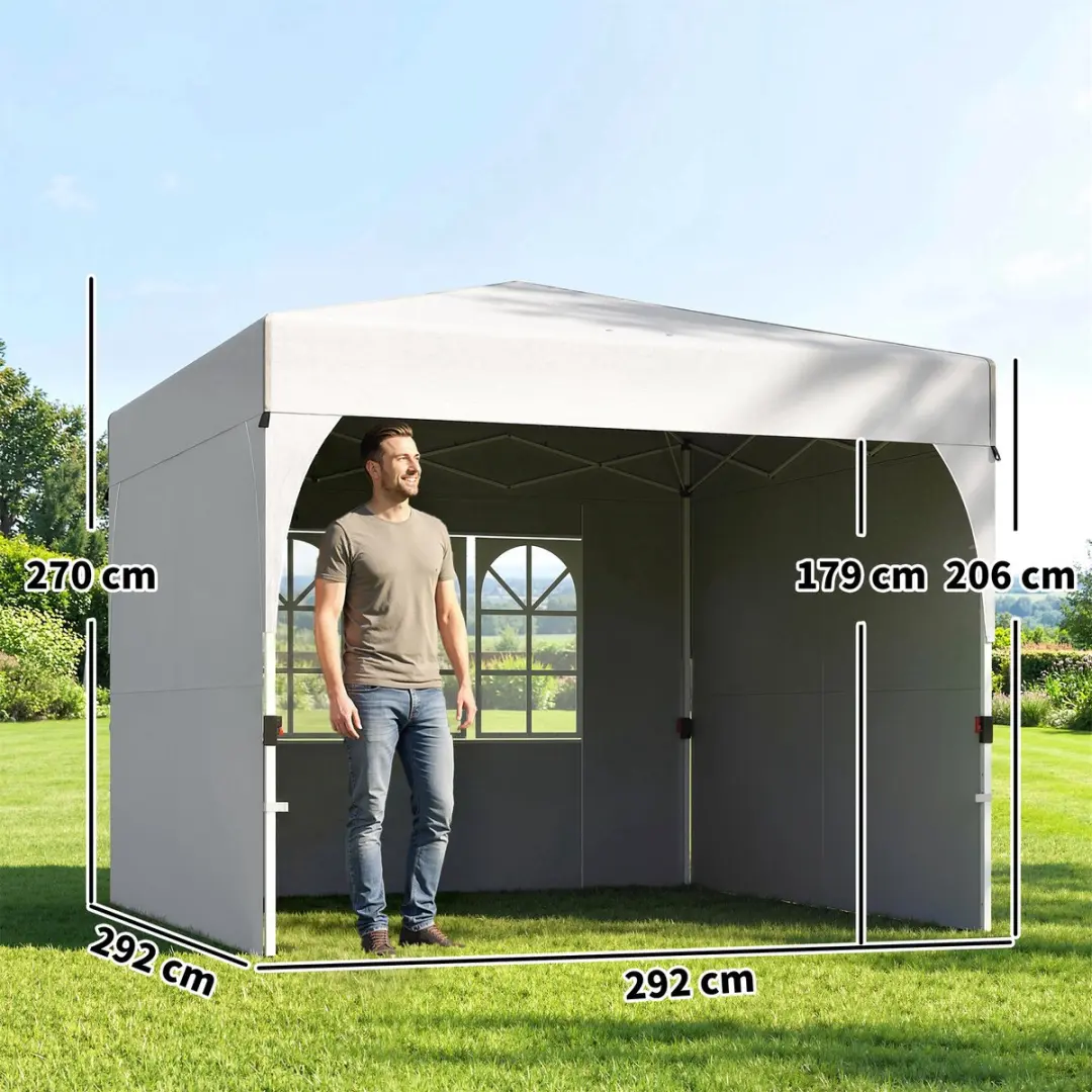 Outsunny Pop-up Luifel 292x292x270cm - Crème