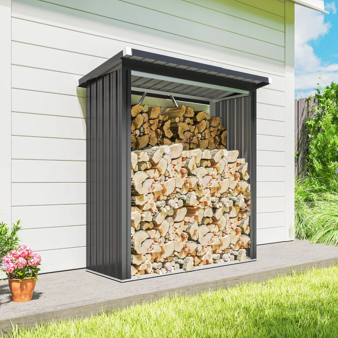 Outsunny Houtopslag Donkergrijs 150x66,5x150cm