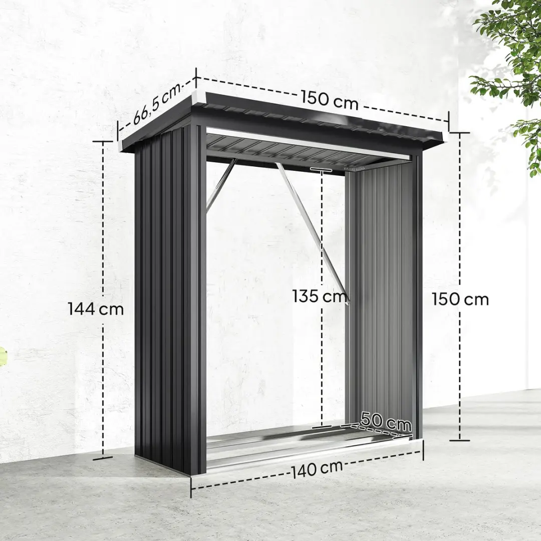 Outsunny Houtopslag Donkergrijs 150x66,5x150cm