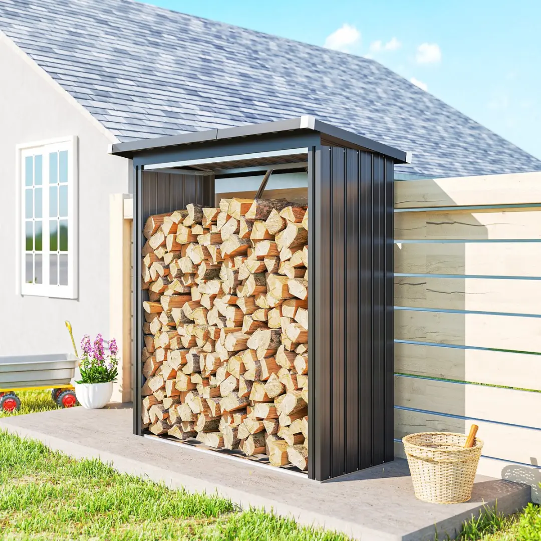 Outsunny Houtopslag Donkergrijs 150x66,5x150cm - afbeelding 6 van 6