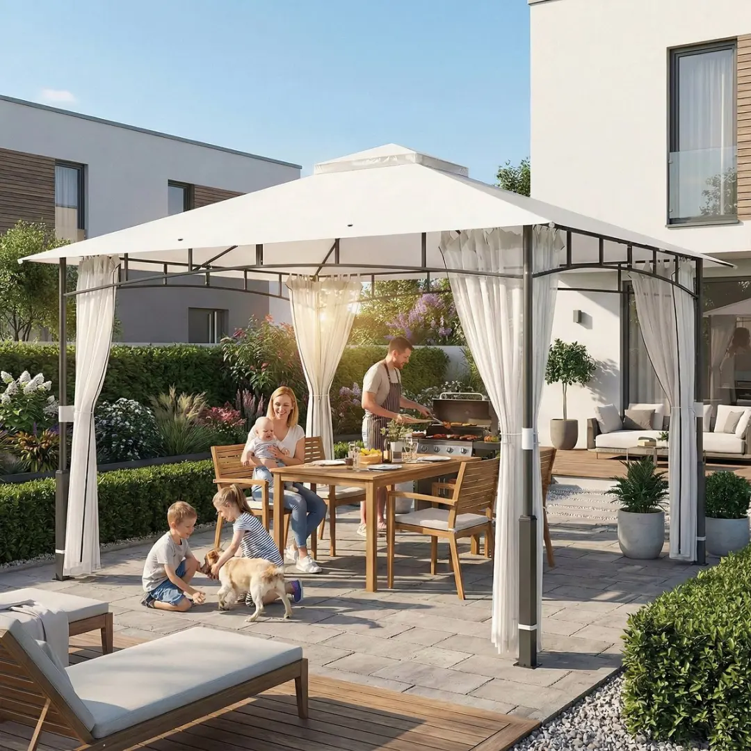 Outsunny Tuingazebo Metaal 360x300x275cm - Zwart