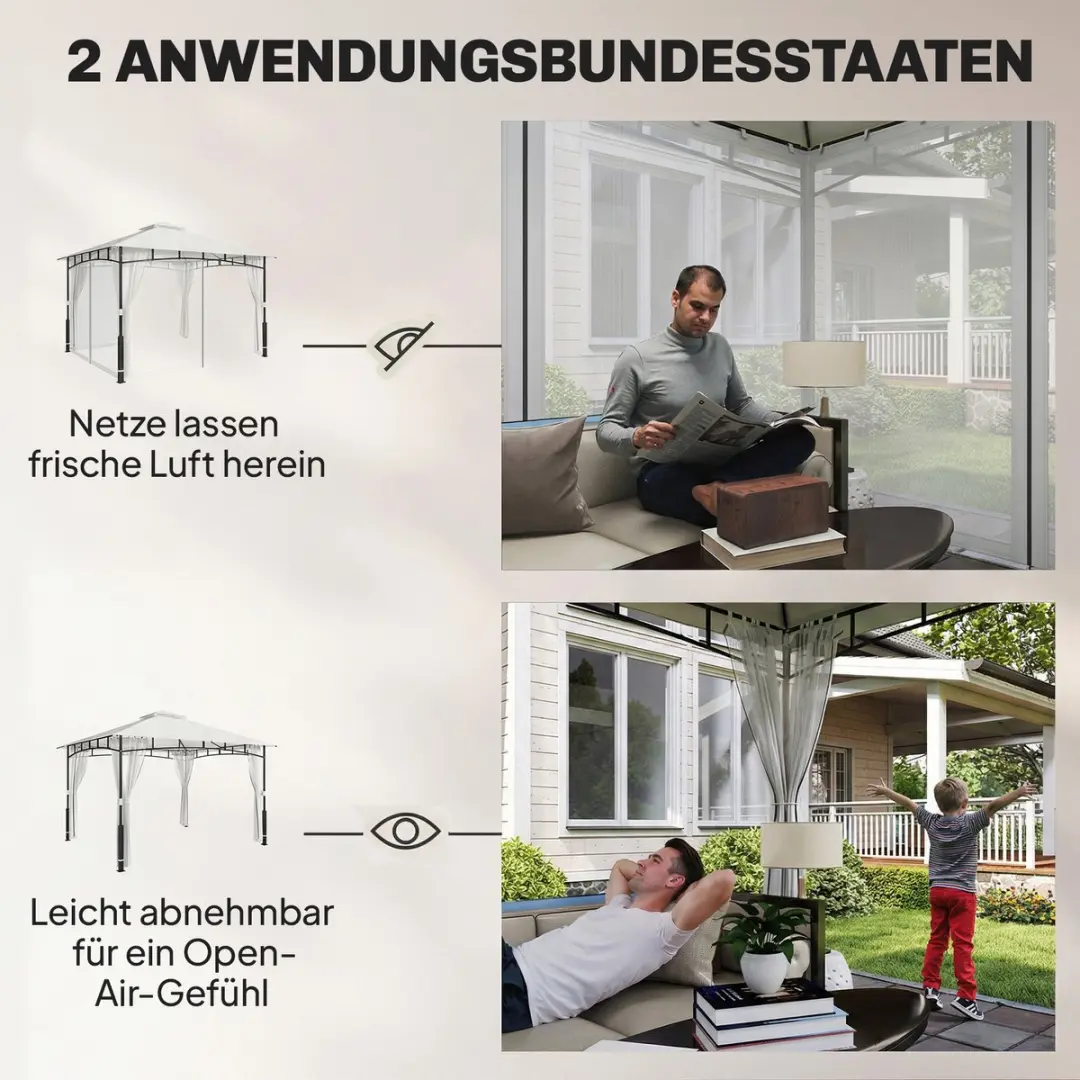 Outsunny Tuingazebo Metaal 360x300x275cm - Zwart