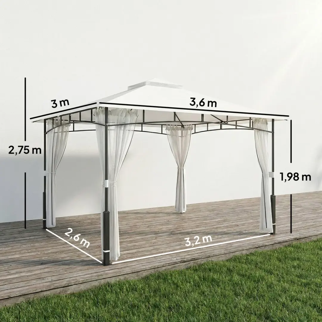 Outsunny Tuingazebo Metaal 360x300x275cm - Zwart