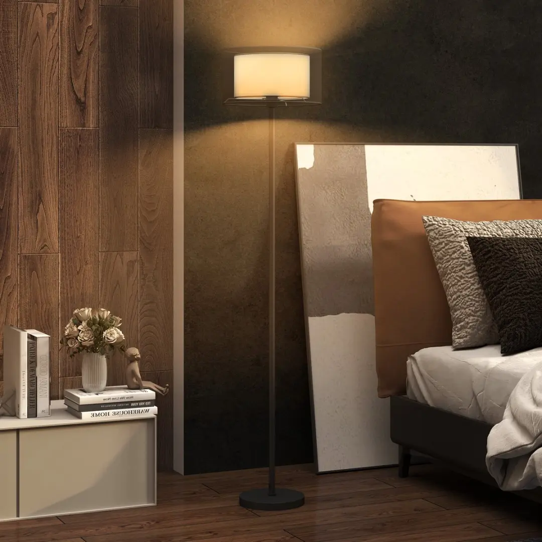 Homcom Staande Lamp Metallisch - 33x33x152,5cm - Zwart/Wit