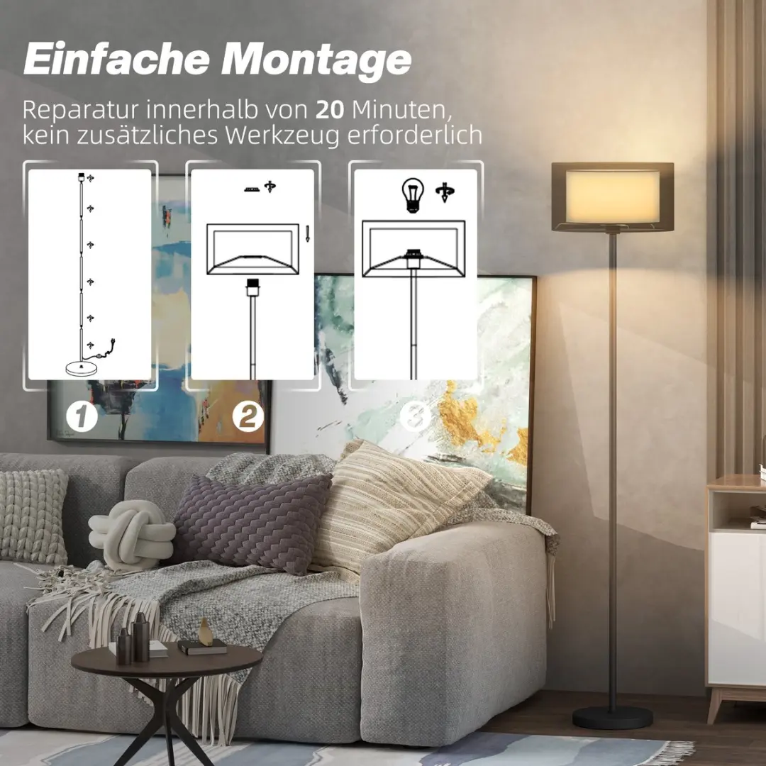 Homcom Staande Lamp Metallisch - 33x33x152,5cm - Zwart/Wit - afbeelding 6 van 6