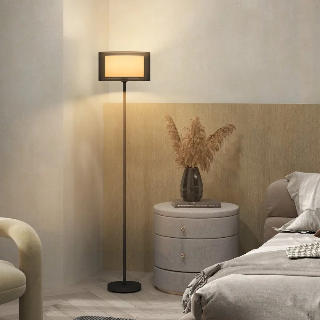 Homcom Staande Lamp Metallisch - 33x33x152,5cm - Zwart/Wit
