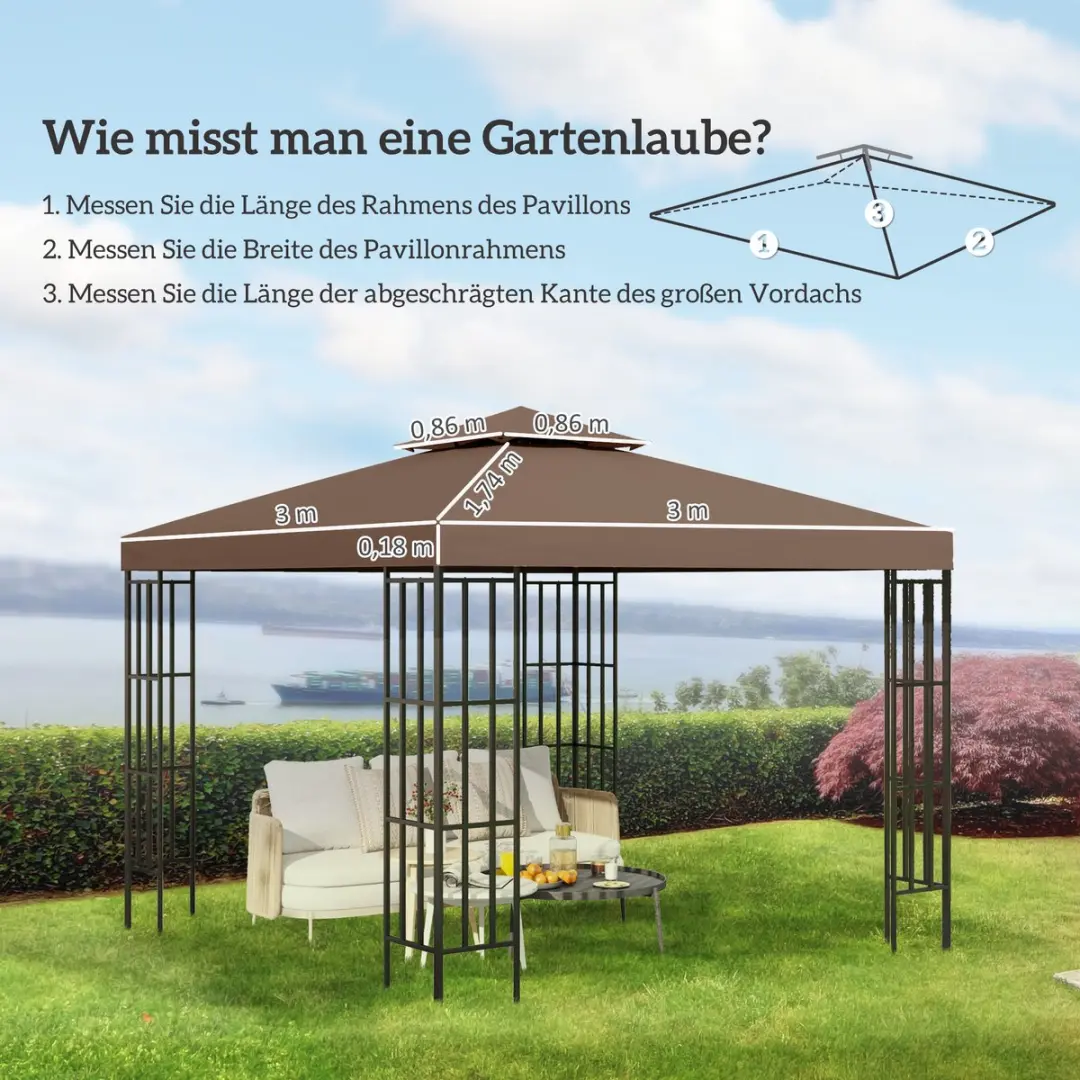 Outsunny Vervangend Dak 3x3m - Kaffee - Tuinpaviljoen