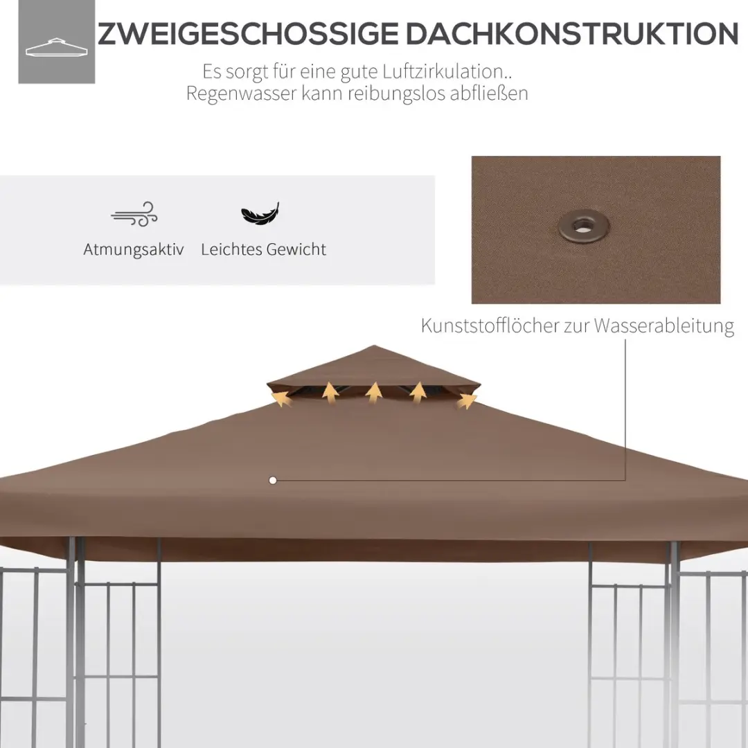 Outsunny Vervangend Dak 3x3m - Kaffee - Tuinpaviljoen
