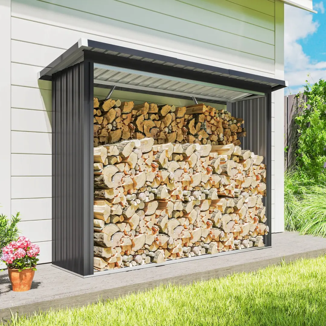 Outsunny Houtopslagschuur 213L - 66,5x150cm - Donkergrijs
