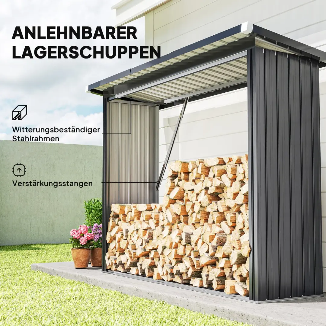 Outsunny Houtopslagschuur 213L - 66,5x150cm - Donkergrijs
