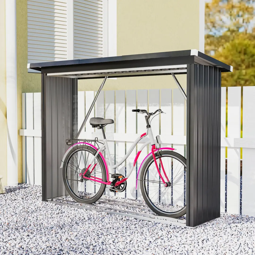 Outsunny Houtopslagschuur 213L - 66,5x150cm - Donkergrijs