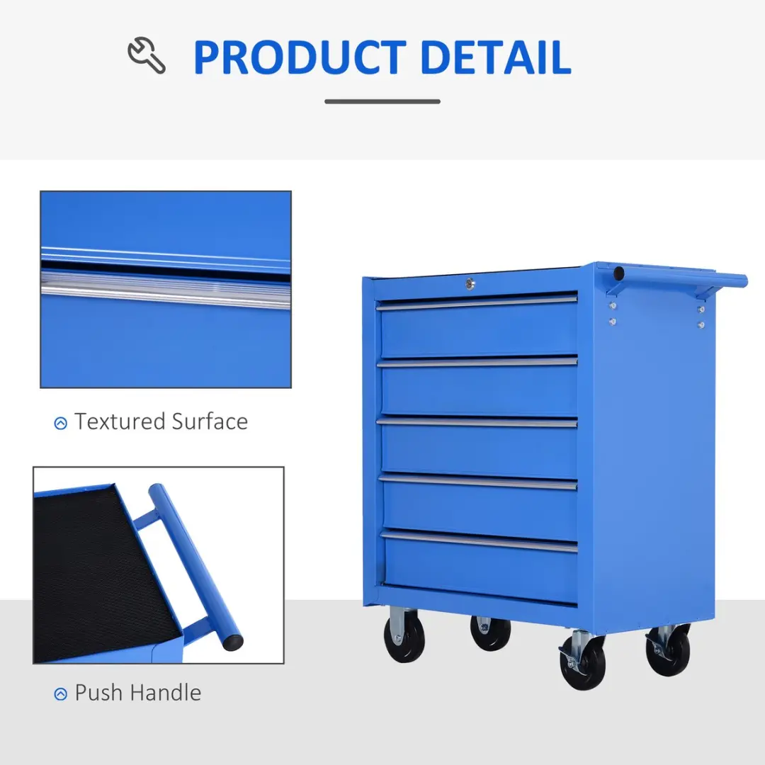 Homcom Mobiele Werkplaatswagen E2-0005 - 5 Lades - Blauw