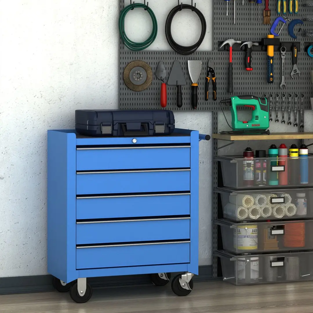 Homcom Mobiele Werkplaatswagen E2-0005 - 5 Lades - Blauw