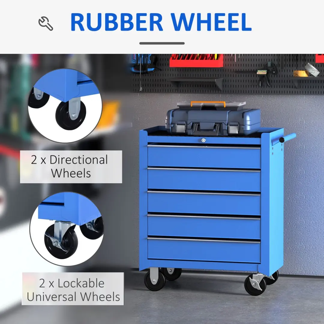 Homcom Mobiele Werkplaatswagen E2-0005 - 5 Lades - Blauw - afbeelding 6 van 6