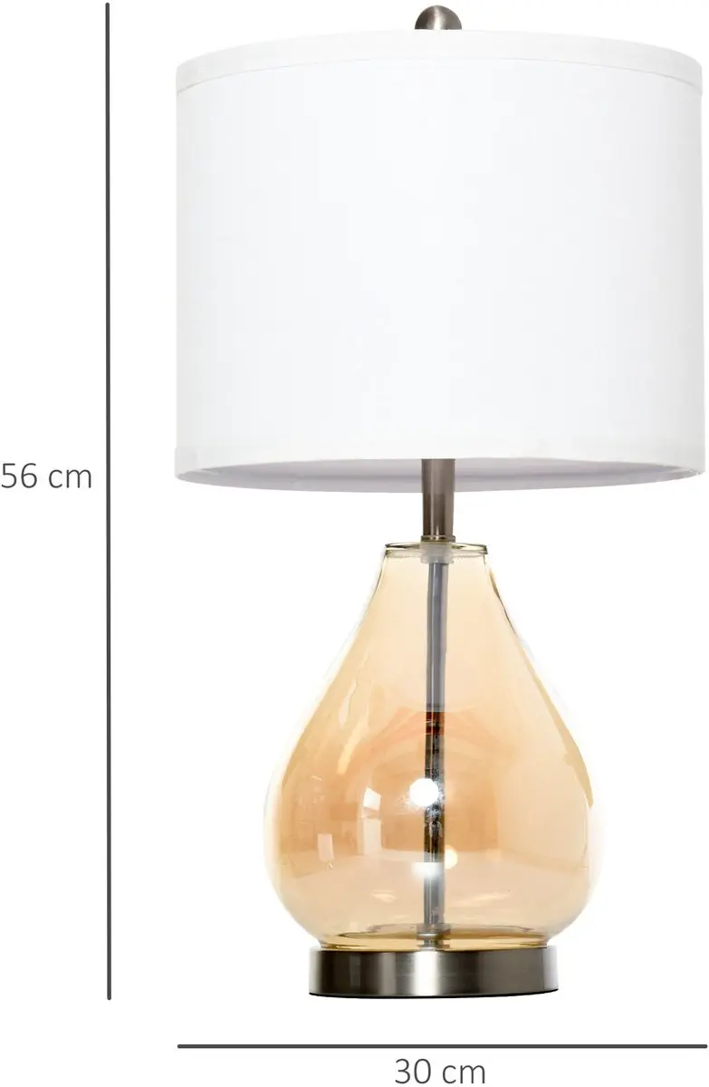 Homcom Nachttafellamp Ø30 x 56cm - 2x40W - Wit/Zilver/Amber - afbeelding 6 van 6