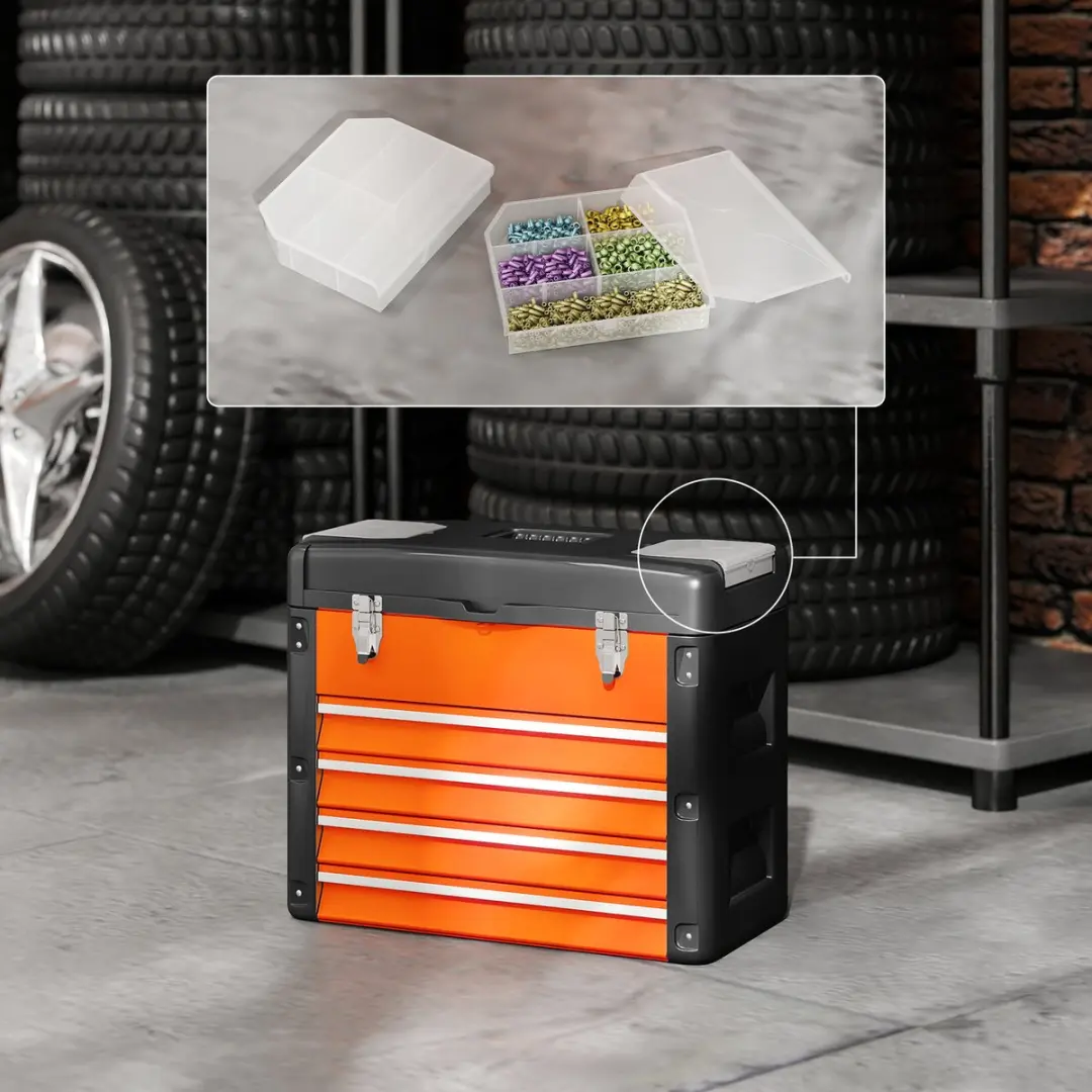 Homcom Gereedschapskist B20-110V02OG - 49,7x25,3x40,7cm - 4-delig - Oranje