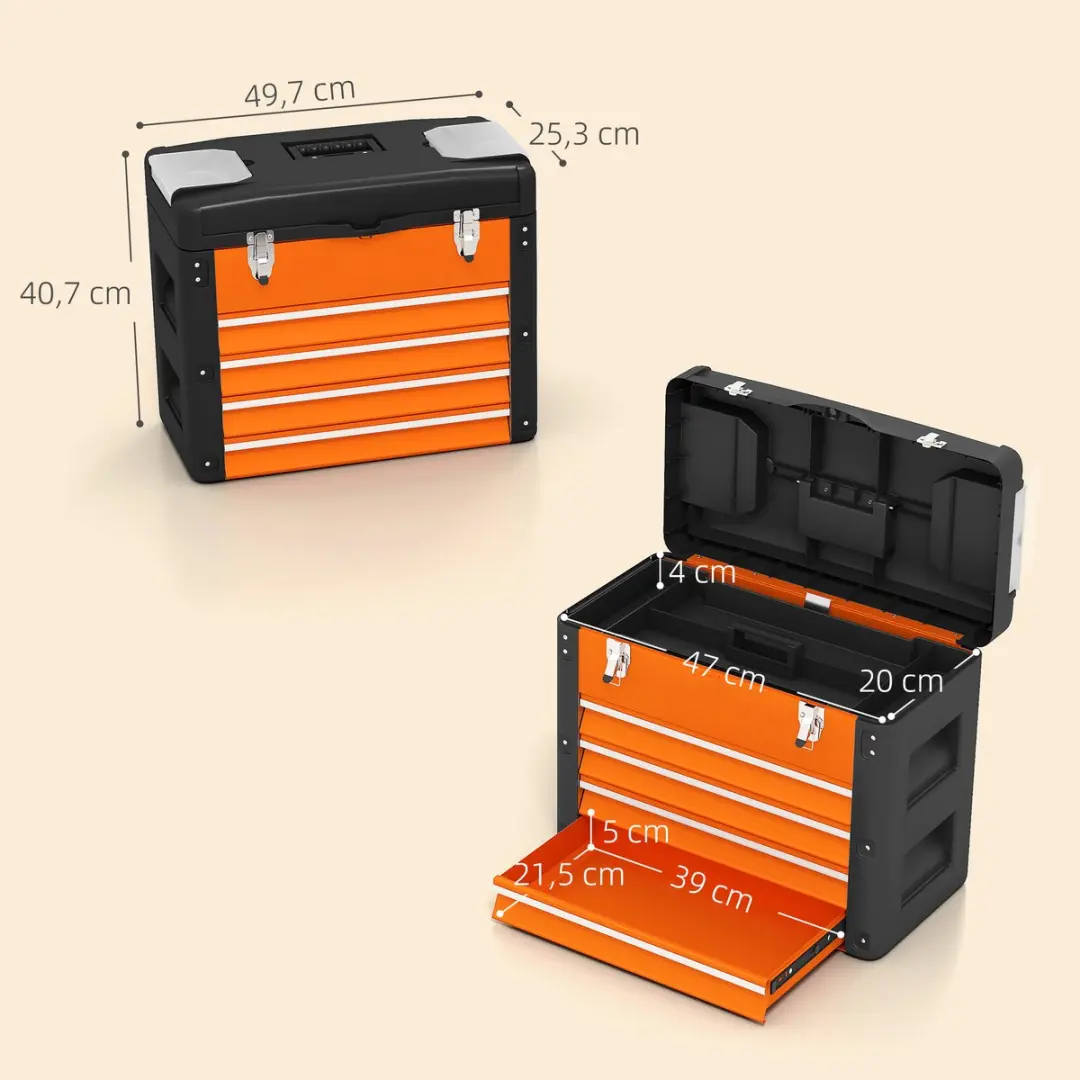 Homcom Gereedschapskist B20-110V02OG - 49,7x25,3x40,7cm - 4-delig - Oranje