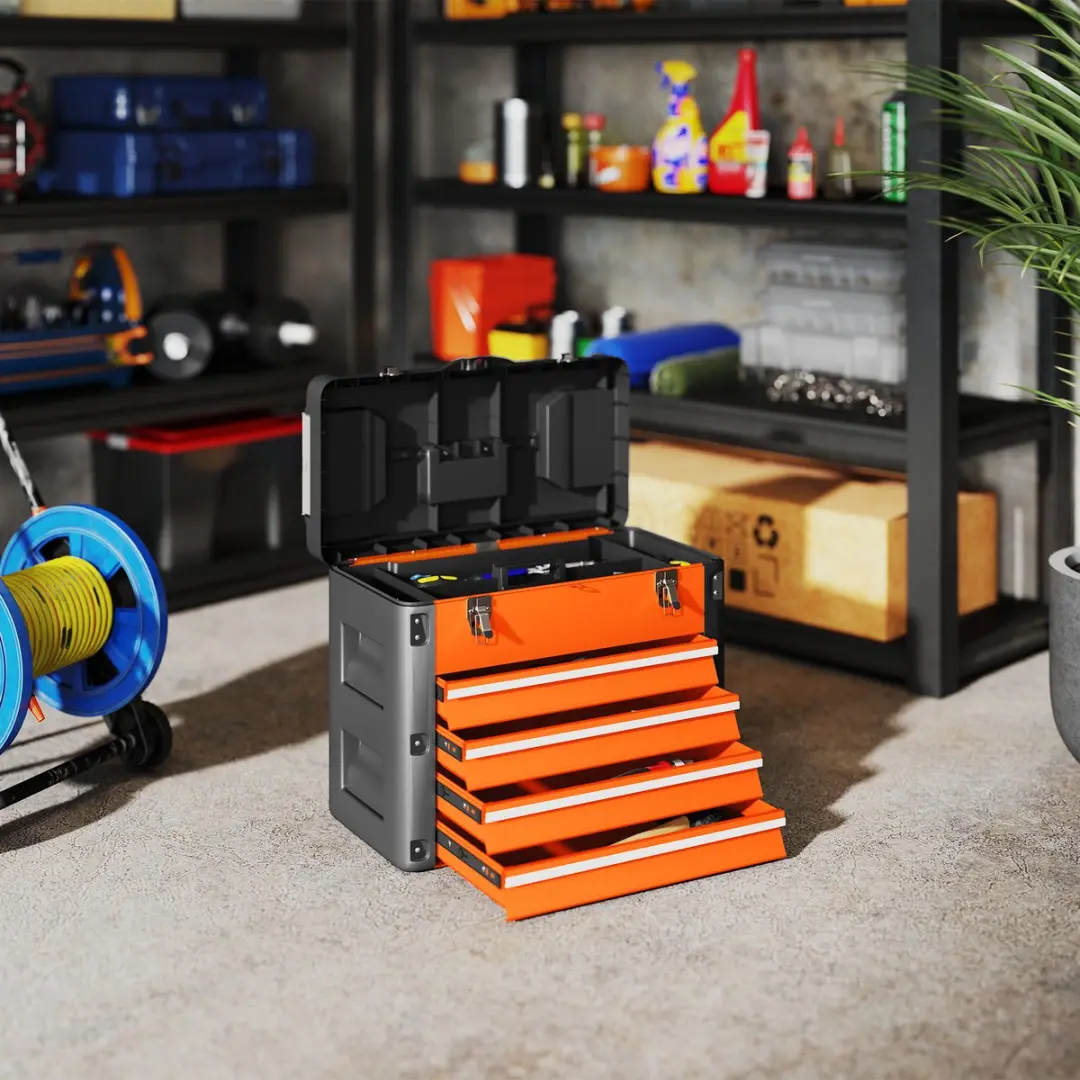 Homcom Gereedschapskist B20-110V02OG - 49,7x25,3x40,7cm - 4-delig - Oranje