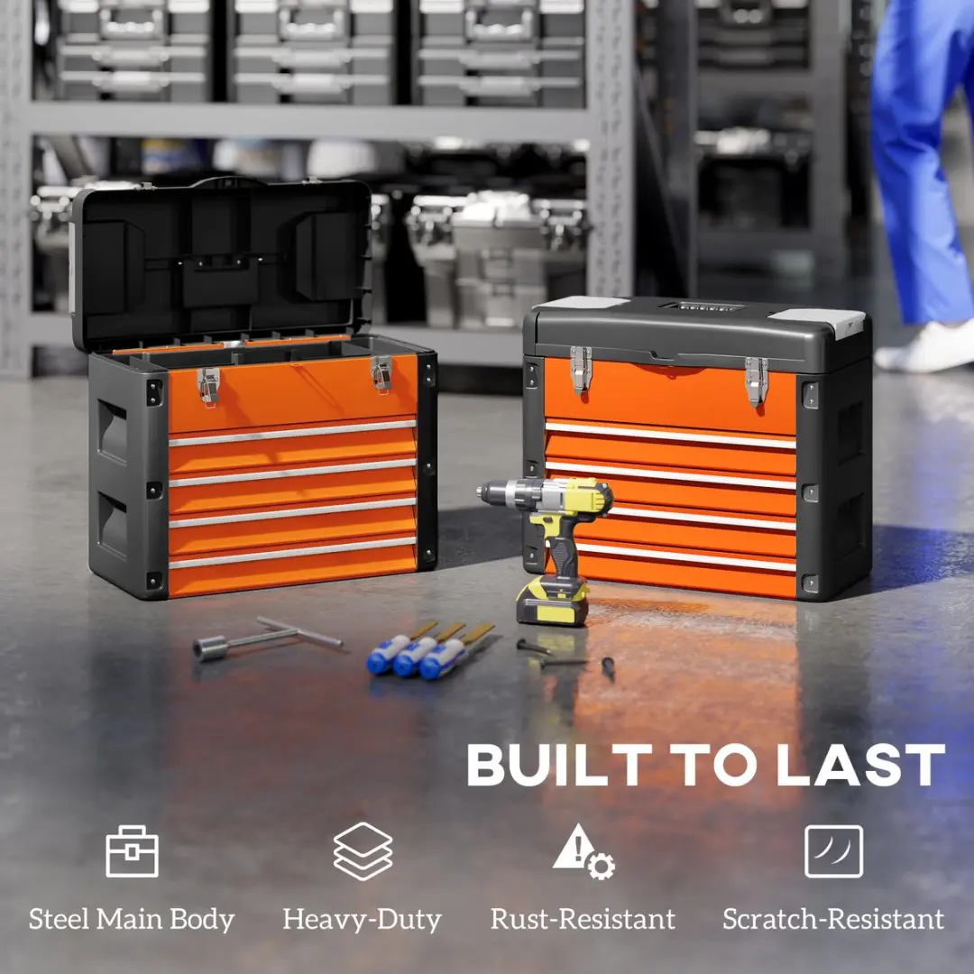 Homcom Gereedschapskist B20-110V02OG - 49,7x25,3x40,7cm - 4-delig - Oranje - afbeelding 6 van 6