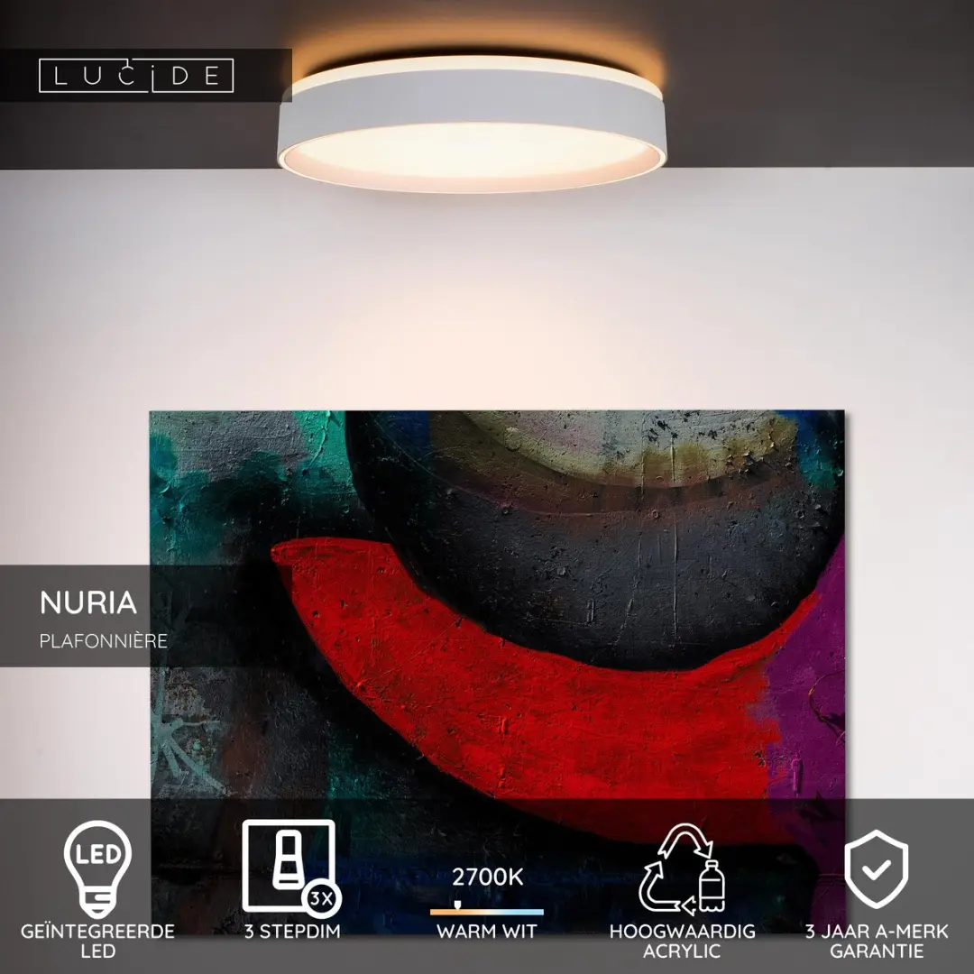 Lucide NURIA Plafondlamp Ø30cm - LED 18W 2700K Wit