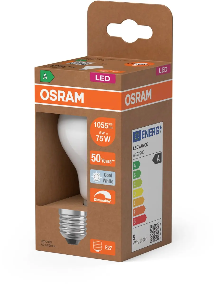 Osram LED Classic A 75 Filament DIM 5W - 1055lm Koel wit - Mat