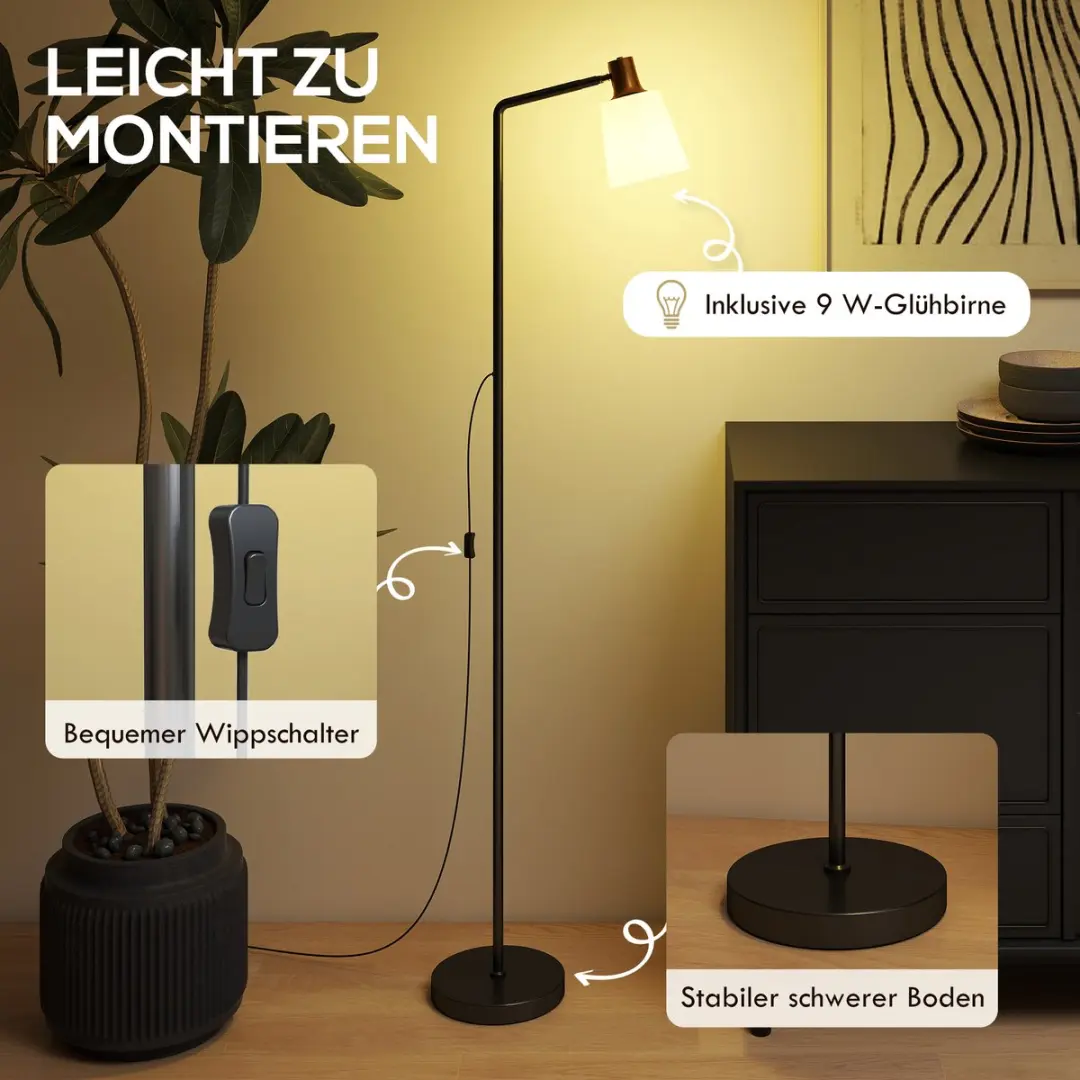Homcom Vloerlamp 148cm - Zwart - afbeelding 6 van 6