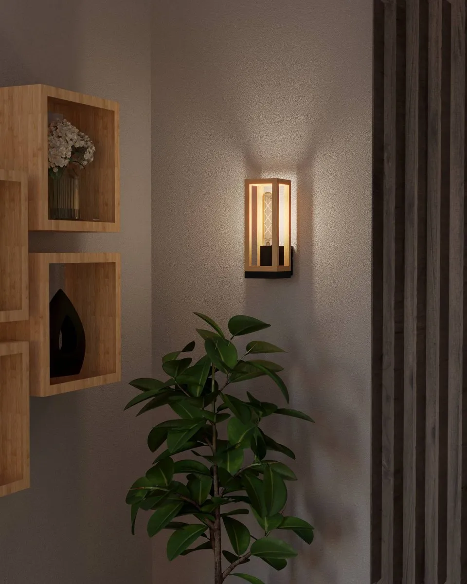 Eglo Nafferton Wandlamp E27 - 10cm - Hout Zwart/Bruin