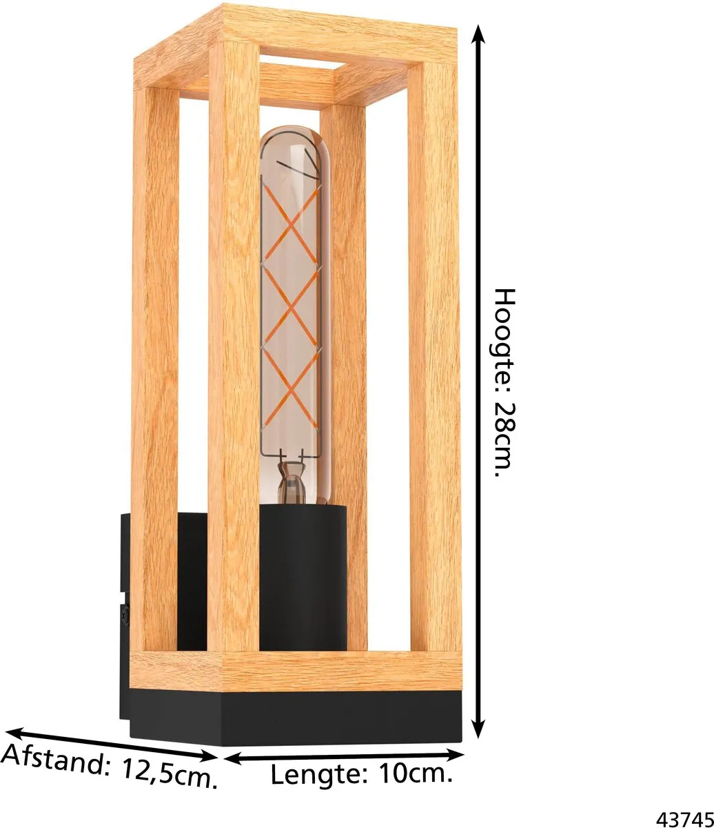 Eglo Nafferton Wandlamp E27 - 10cm - Hout Zwart/Bruin