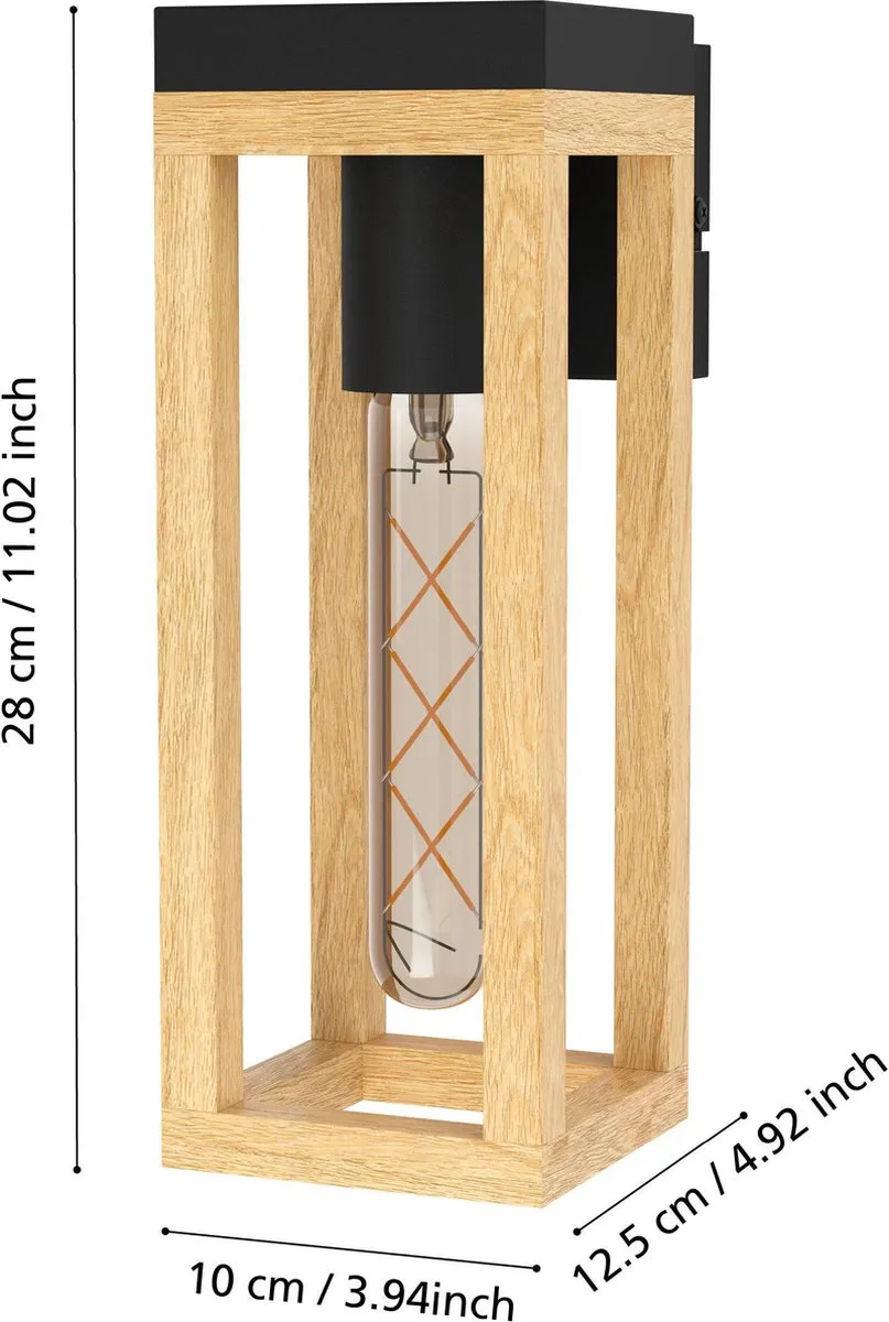 Eglo Nafferton Wandlamp E27 - 10cm - Hout Zwart/Bruin - afbeelding 6 van 6
