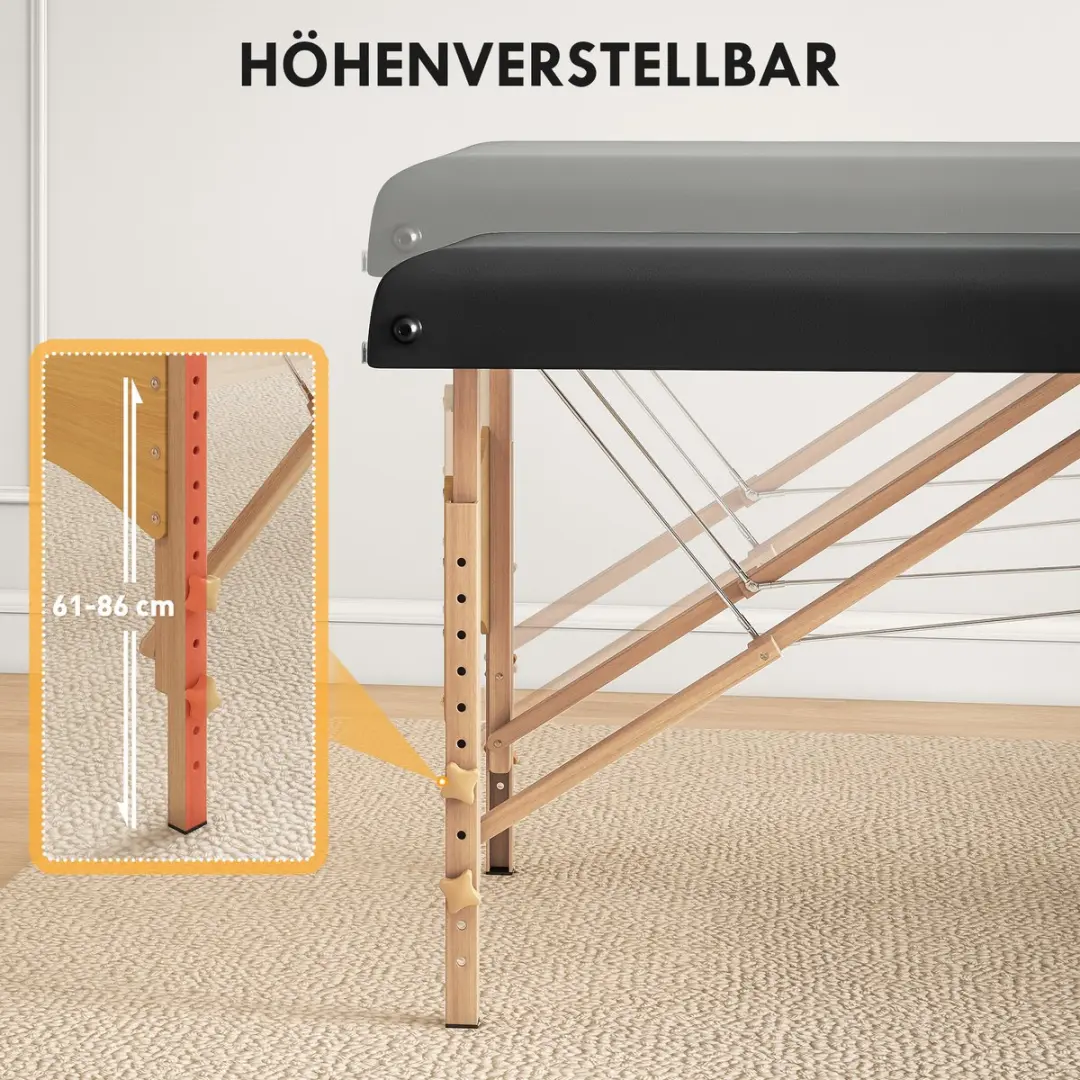 Homcom Massagetafel Kunstleder 215x70cm - 61-86cm Hoogte - Zwart - afbeelding 6 van 6