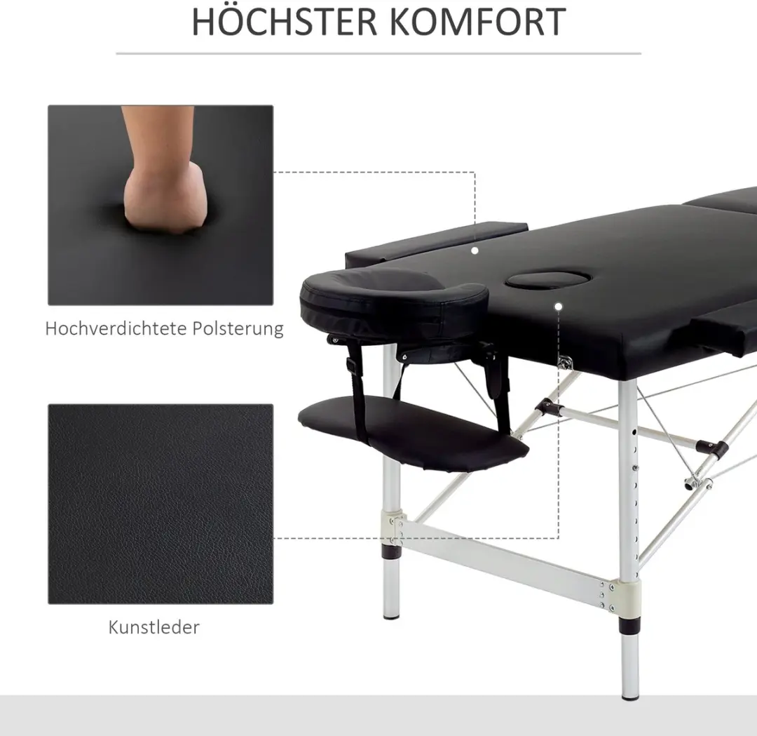 Homcom Massagetafel Kunstleer 210x90cm Zwart