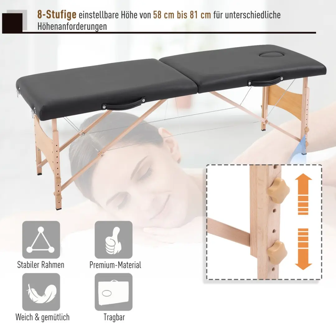 Homcom Massagetafel Populierenhout 186x60cm - Zwart