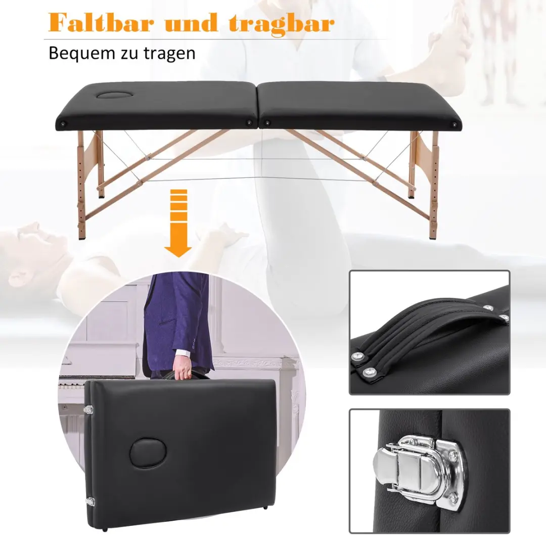 Homcom Massagetafel Populierenhout 186x60cm - Zwart - afbeelding 6 van 6