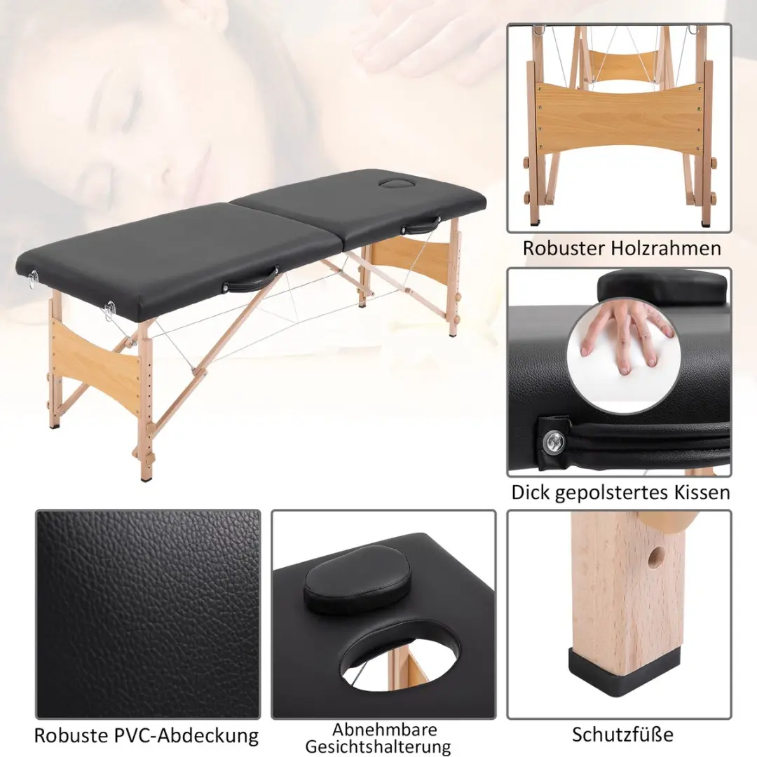 Homcom Massagetafel Populierenhout 186x60cm - Zwart