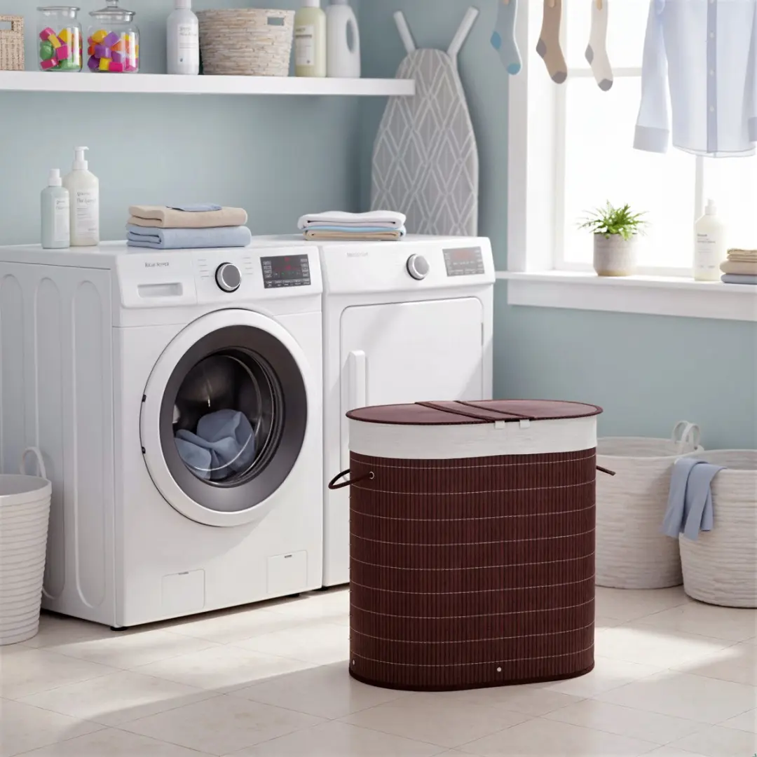 Homcom Wasmand 62,5L - 2 Vakken - Bruin