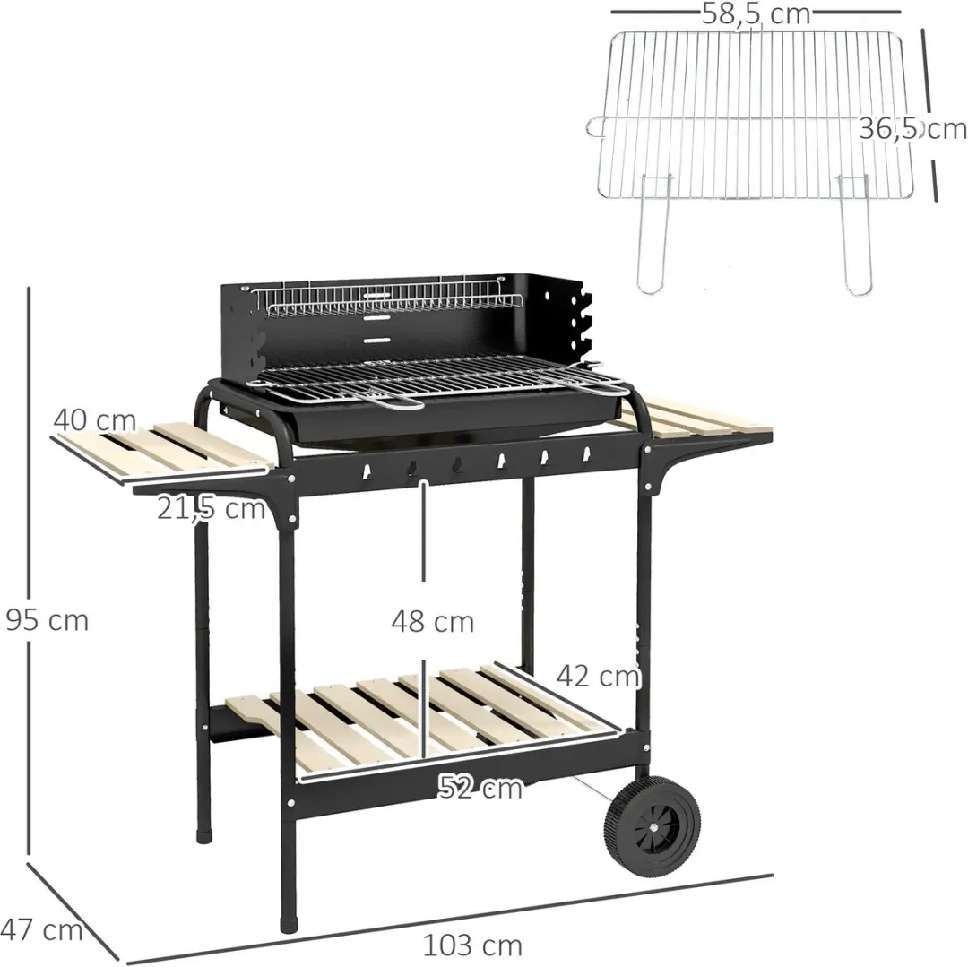 Outsunny Houtskoolbarbecue 103x47x95cm - Zwart