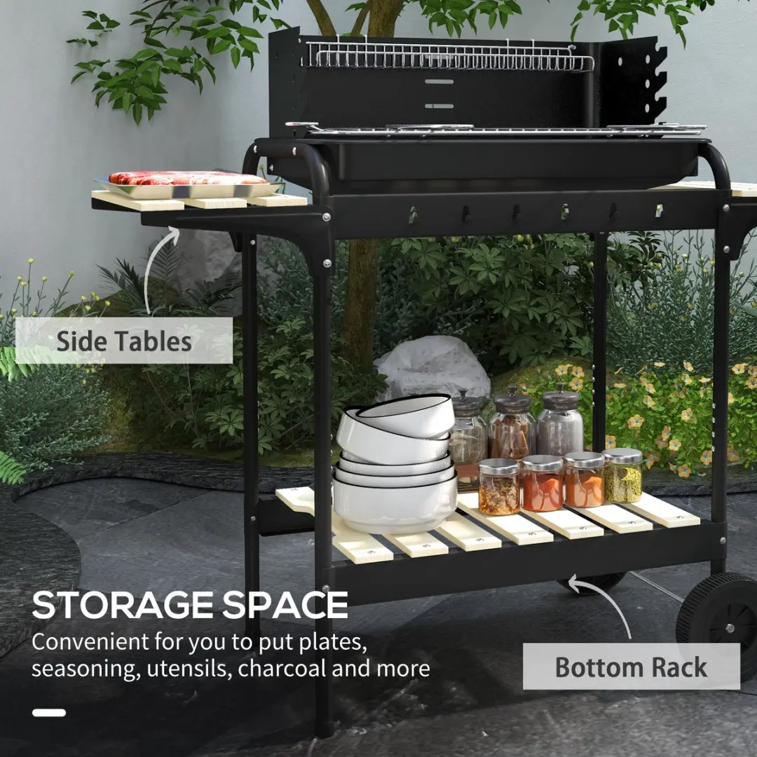 Outsunny Houtskoolbarbecue 103x47x95cm - Zwart