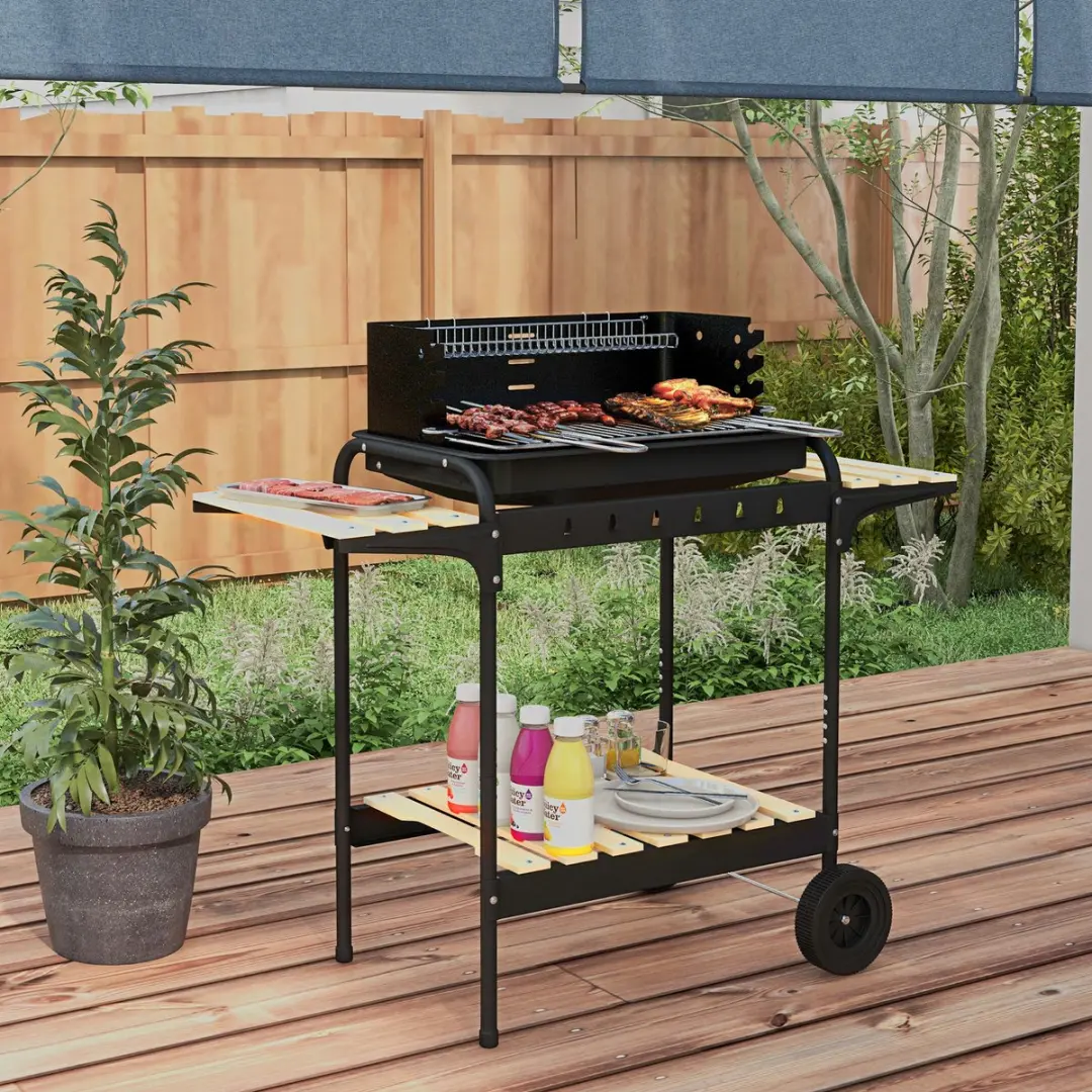 Outsunny Houtskoolbarbecue 103x47x95cm - Zwart