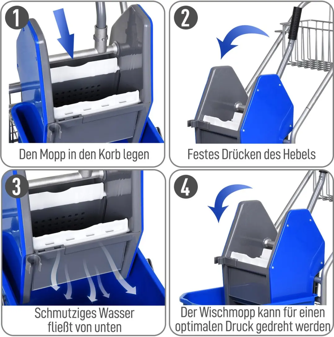 Homcom Putzwagen Kunststof Metaal 73L - Blauw - afbeelding 6 van 6