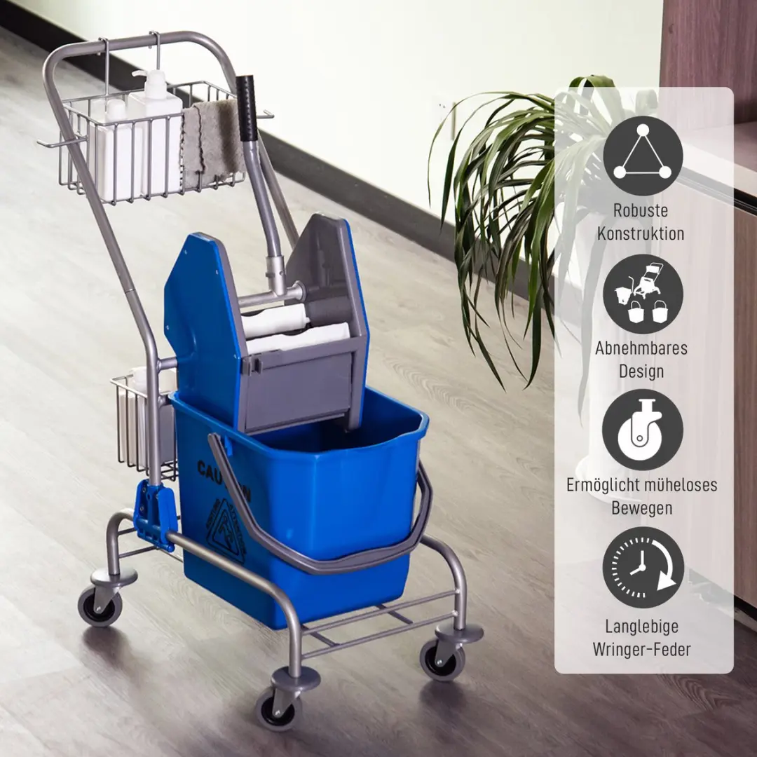 Homcom Putzwagen Kunststof Metaal 73L - Blauw