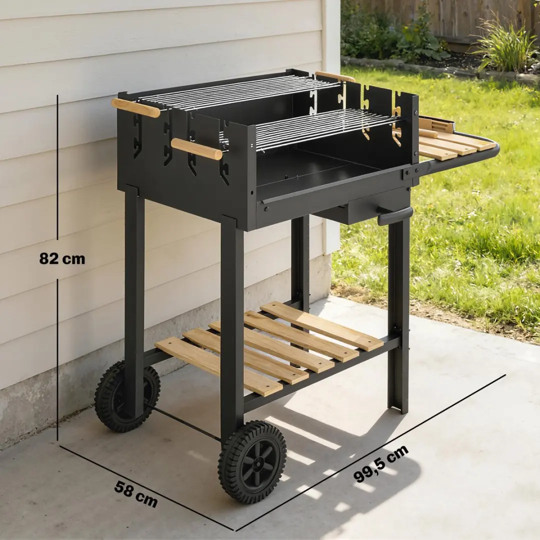 Outsunny Houtskoolbarbecue Grenenhout 99,5L - Zwart - afbeelding 6 van 6