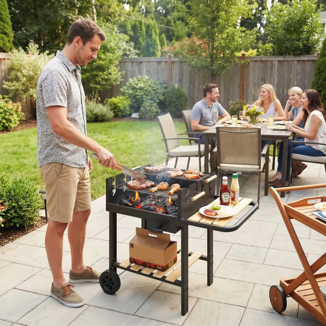 Outsunny Houtskoolbarbecue Grenenhout 99,5L - Zwart