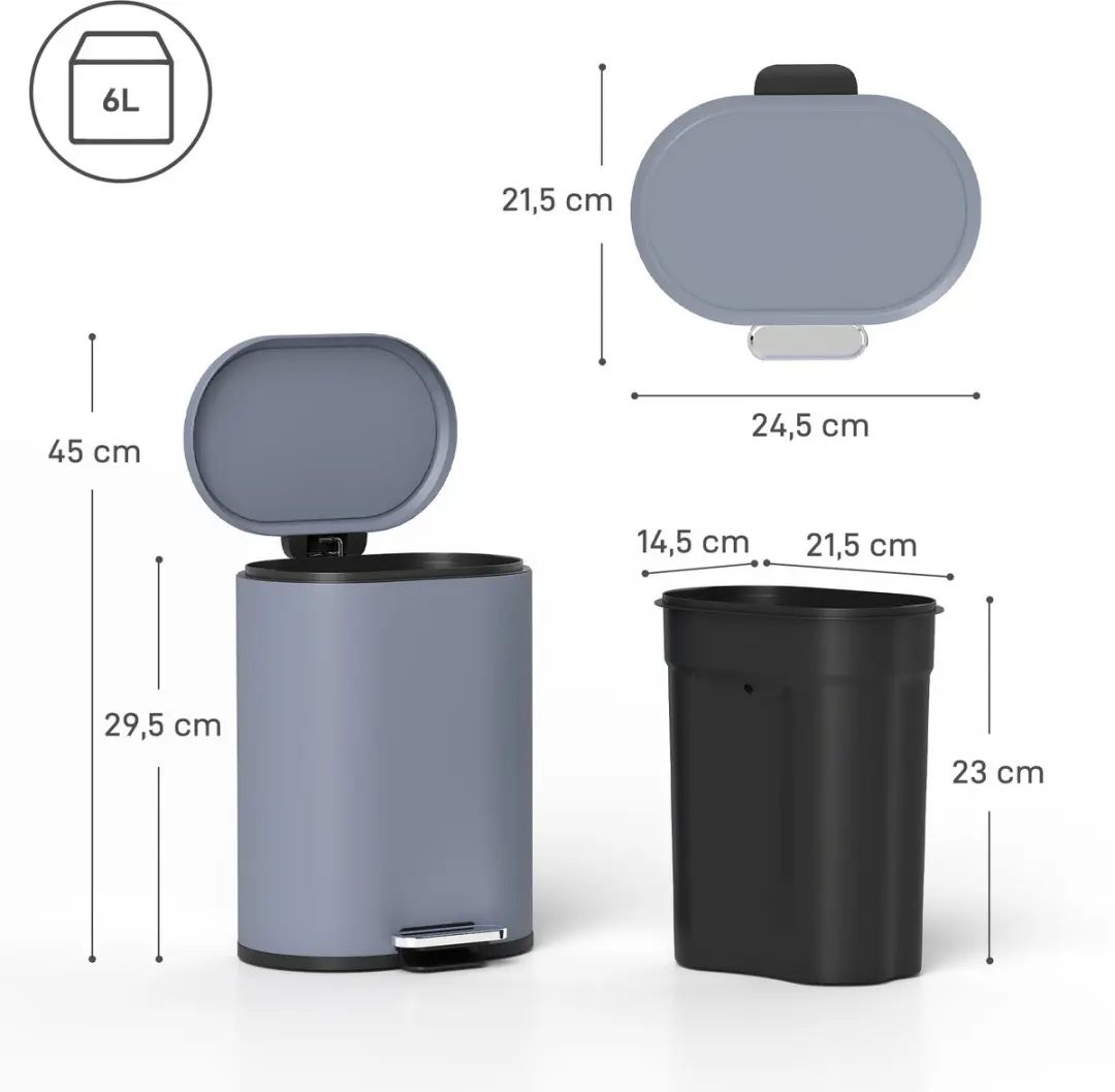 Homcom Prullenbak Metaal 6L - Grijs