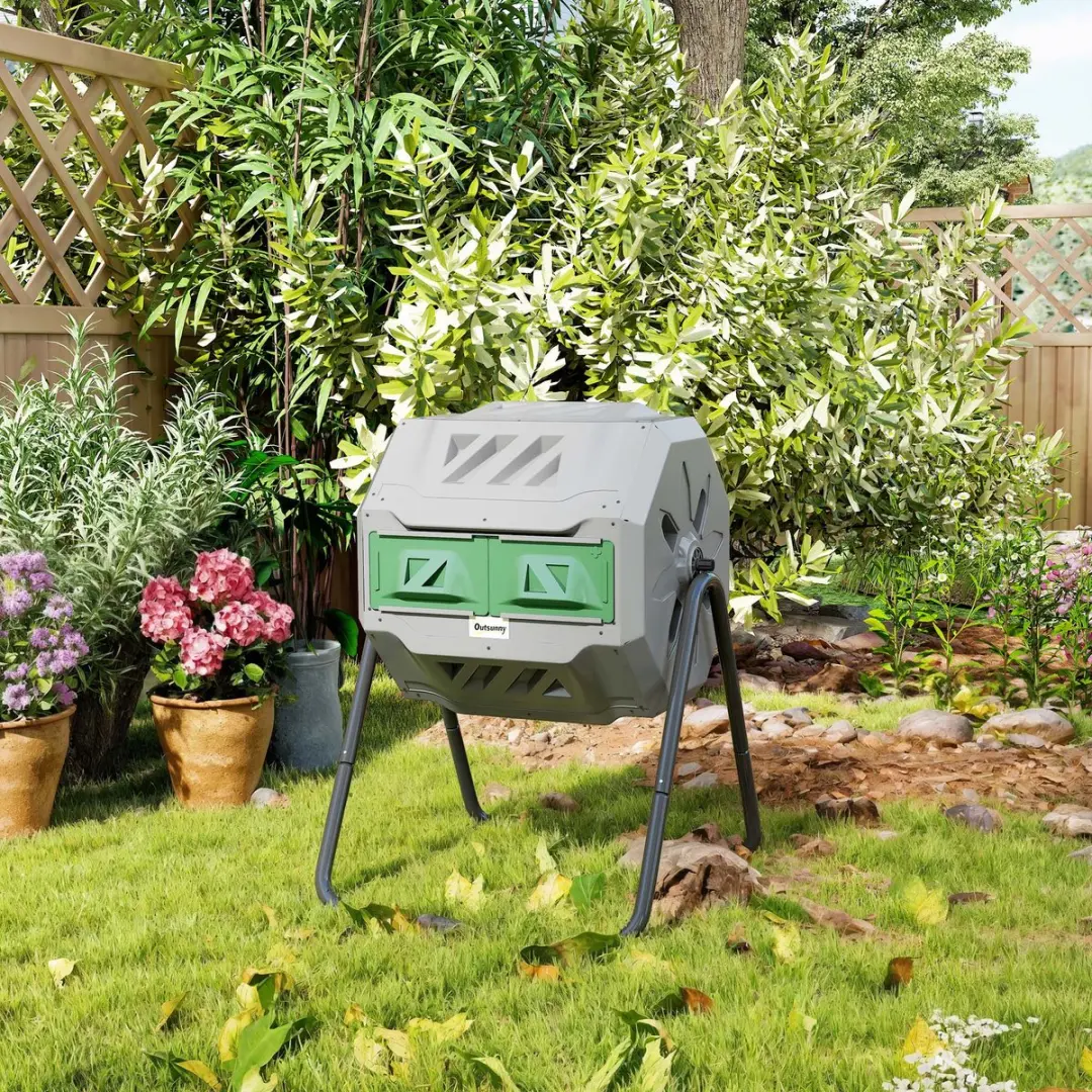Outsunny Compostbak Kunststof 160L - 2 Vakken Grijs