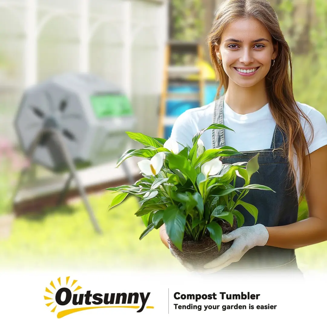 Outsunny Compostbak Kunststof 160L - 2 Vakken Grijs