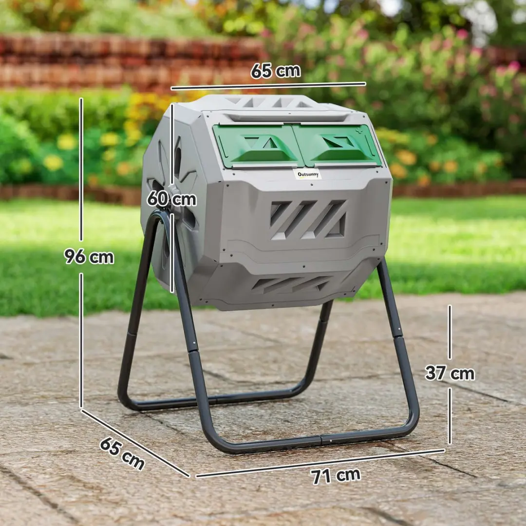Outsunny Compostbak Kunststof 160L - 2 Vakken Grijs